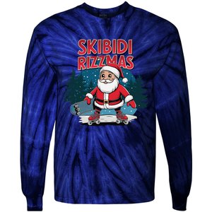 Retro Skibid.I Rizzmas Funny Santa Clause Skating Board Tie-Dye Long Sleeve Shirt