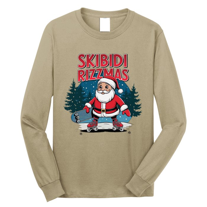 Retro Skibid.I Rizzmas Funny Santa Clause Skating Board Long Sleeve Shirt