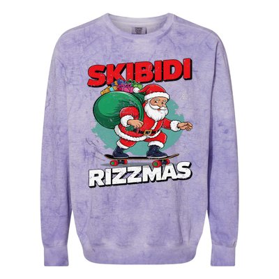 Retro Skibid.I Rizzmas Funny Santa Clause Skating Board Xmas Colorblast Crewneck Sweatshirt