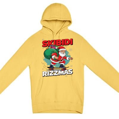 Retro Skibid.I Rizzmas Funny Santa Clause Skating Board Xmas Premium Pullover Hoodie