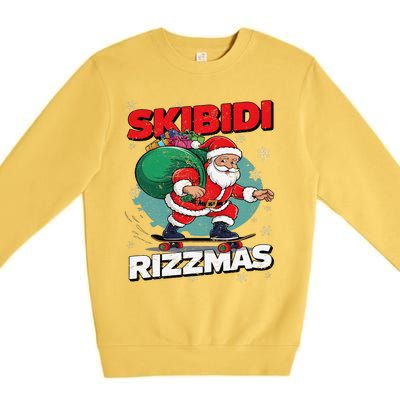 Retro Skibid.I Rizzmas Funny Santa Clause Skating Board Xmas Premium Crewneck Sweatshirt