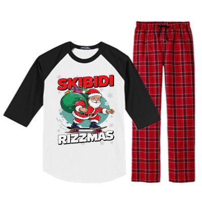 Retro Skibid.I Rizzmas Funny Santa Clause Skating Board Xmas Raglan Sleeve Pajama Set