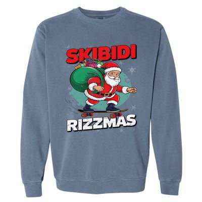 Retro Skibid.I Rizzmas Funny Santa Clause Skating Board Xmas Garment-Dyed Sweatshirt