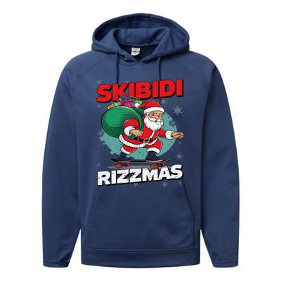 Retro Skibid.I Rizzmas Funny Santa Clause Skating Board Xmas Performance Fleece Hoodie