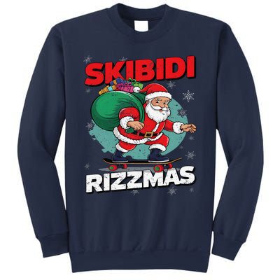 Retro Skibid.I Rizzmas Funny Santa Clause Skating Board Xmas Sweatshirt