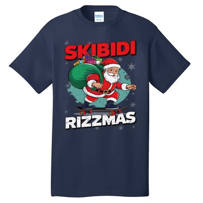 Retro Skibid.I Rizzmas Funny Santa Clause Skating Board Xmas Tall T-Shirt