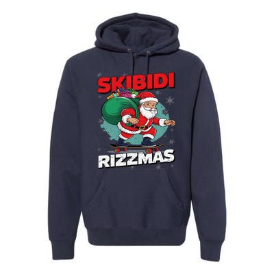 Retro Skibid.I Rizzmas Funny Santa Clause Skating Board Xmas Premium Hoodie