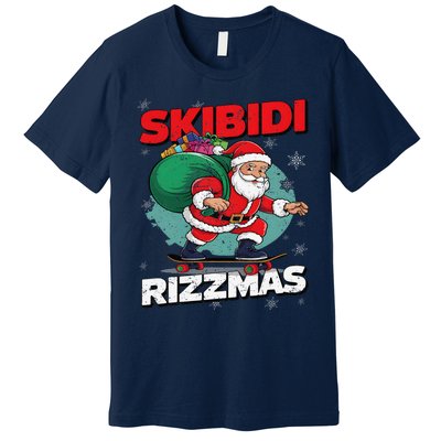 Retro Skibid.I Rizzmas Funny Santa Clause Skating Board Xmas Premium T-Shirt