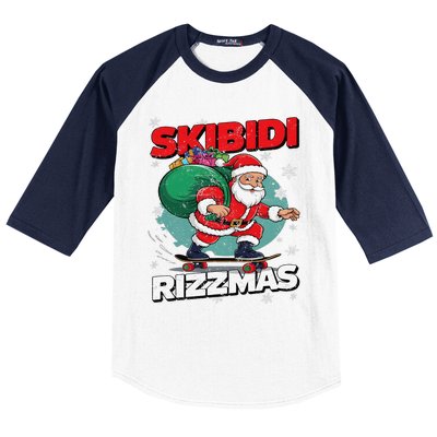 Retro Skibid.I Rizzmas Funny Santa Clause Skating Board Xmas Baseball Sleeve Shirt