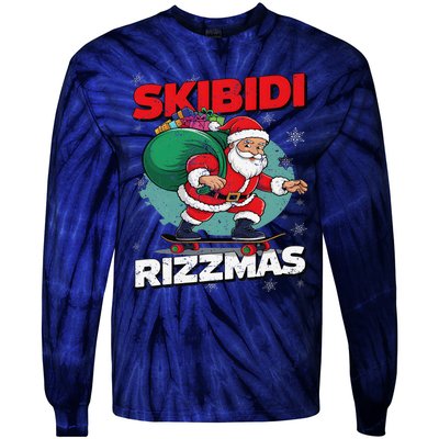 Retro Skibid.I Rizzmas Funny Santa Clause Skating Board Xmas Tie-Dye Long Sleeve Shirt