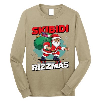 Retro Skibid.I Rizzmas Funny Santa Clause Skating Board Xmas Long Sleeve Shirt