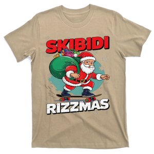 Retro Skibid.I Rizzmas Funny Santa Clause Skating Board Xmas T-Shirt