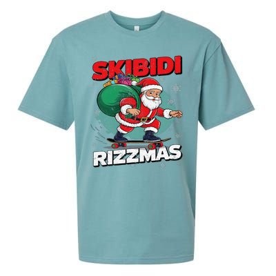 Retro Skibid.I Rizzmas Funny Santa Clause Skating Board Xmas Sueded Cloud Jersey T-Shirt