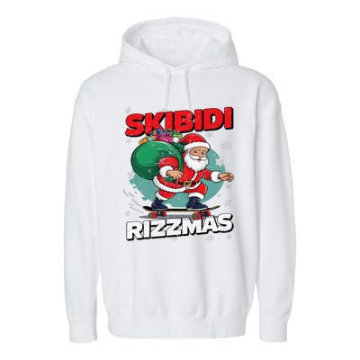 Retro Skibid.I Rizzmas Funny Santa Clause Skating Board Xmas Garment-Dyed Fleece Hoodie