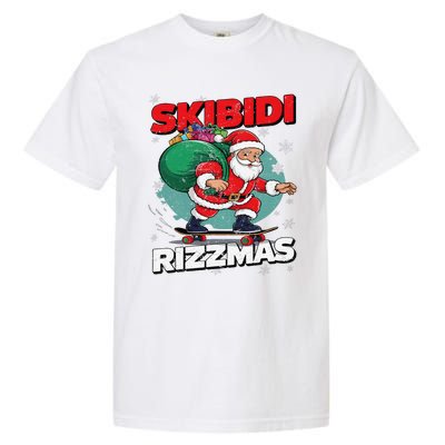 Retro Skibid.I Rizzmas Funny Santa Clause Skating Board Xmas Garment-Dyed Heavyweight T-Shirt