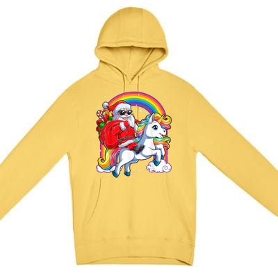 Retro Santa Riding Unicorn Christmas Rainbow Gift Premium Pullover Hoodie