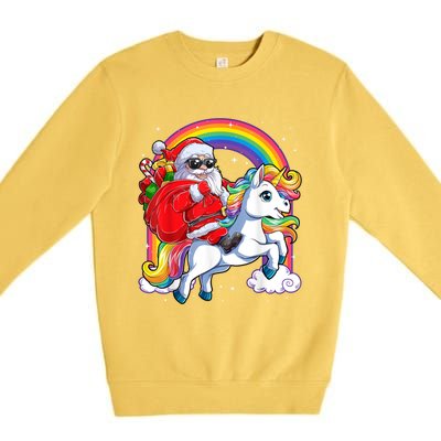 Retro Santa Riding Unicorn Christmas Rainbow Gift Premium Crewneck Sweatshirt