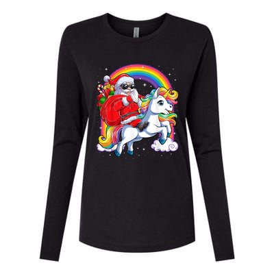 Retro Santa Riding Unicorn Christmas Rainbow Gift Womens Cotton Relaxed Long Sleeve T-Shirt