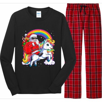 Retro Santa Riding Unicorn Christmas Rainbow Gift Long Sleeve Pajama Set