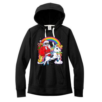 Retro Santa Riding Unicorn Christmas Rainbow Gift Women's Fleece Hoodie