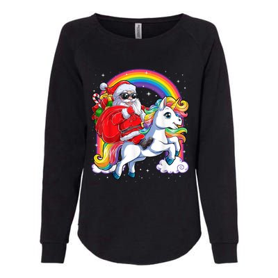 Retro Santa Riding Unicorn Christmas Rainbow Gift Womens California Wash Sweatshirt