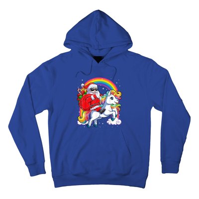 Retro Santa Riding Unicorn Christmas Rainbow Gift Hoodie