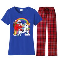 Retro Santa Riding Unicorn Christmas Rainbow Gift Women's Flannel Pajama Set