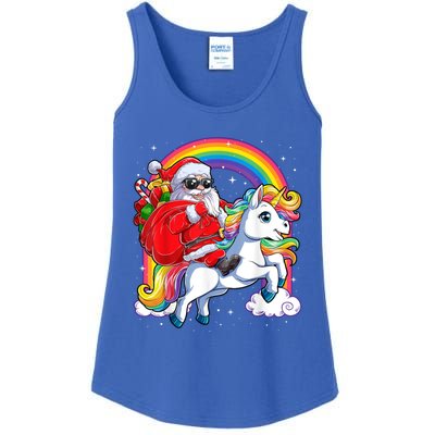 Retro Santa Riding Unicorn Christmas Rainbow Gift Ladies Essential Tank