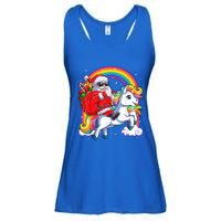 Retro Santa Riding Unicorn Christmas Rainbow Gift Ladies Essential Flowy Tank