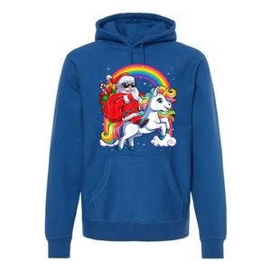 Retro Santa Riding Unicorn Christmas Rainbow Gift Premium Hoodie