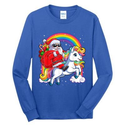 Retro Santa Riding Unicorn Christmas Rainbow Gift Tall Long Sleeve T-Shirt