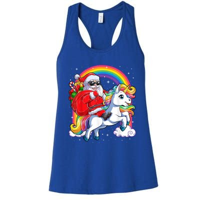 Retro Santa Riding Unicorn Christmas Rainbow Gift Women's Racerback Tank