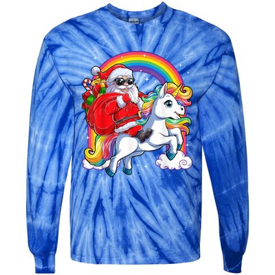 Retro Santa Riding Unicorn Christmas Rainbow Gift Tie-Dye Long Sleeve Shirt