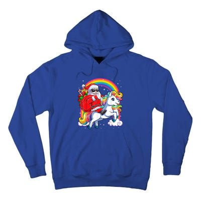 Retro Santa Riding Unicorn Christmas Rainbow Gift Tall Hoodie