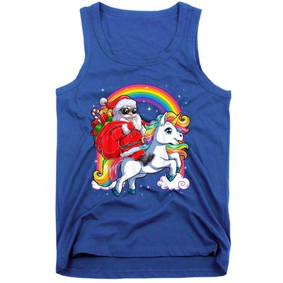 Retro Santa Riding Unicorn Christmas Rainbow Gift Tank Top