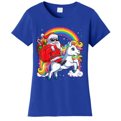 Retro Santa Riding Unicorn Christmas Rainbow Gift Women's T-Shirt