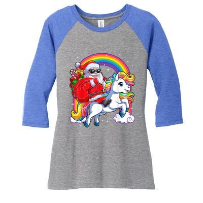 Retro Santa Riding Unicorn Christmas Rainbow Gift Women's Tri-Blend 3/4-Sleeve Raglan Shirt