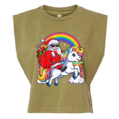 Retro Santa Riding Unicorn Christmas Rainbow Gift Garment-Dyed Women's Muscle Tee