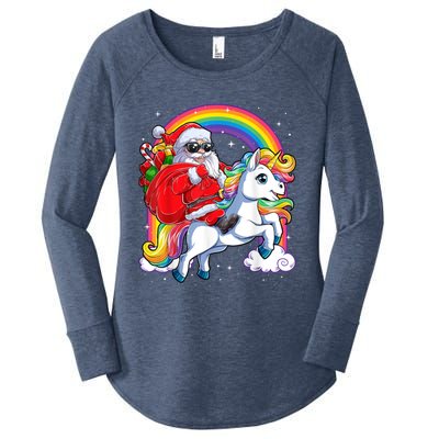 Retro Santa Riding Unicorn Christmas Rainbow Gift Women's Perfect Tri Tunic Long Sleeve Shirt