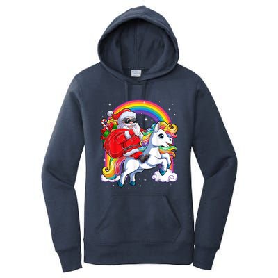 Retro Santa Riding Unicorn Christmas Rainbow Gift Women's Pullover Hoodie