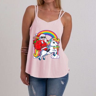 Retro Santa Riding Unicorn Christmas Rainbow Gift Women's Strappy Tank