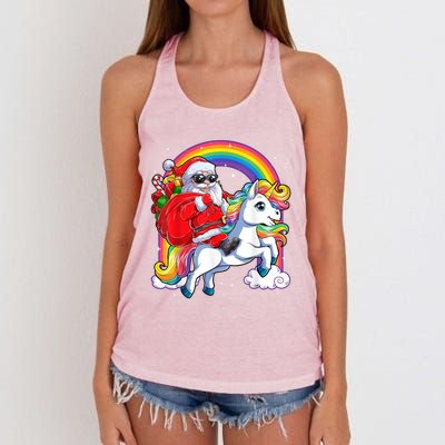 Retro Santa Riding Unicorn Christmas Rainbow Gift Women's Knotted Racerback Tank