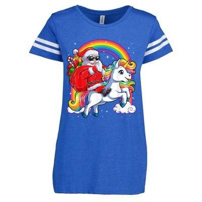 Retro Santa Riding Unicorn Christmas Rainbow Gift Enza Ladies Jersey Football T-Shirt