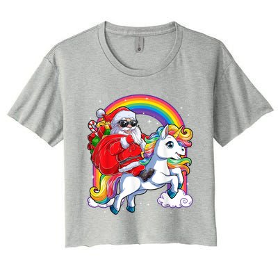 Retro Santa Riding Unicorn Christmas Rainbow Gift Women's Crop Top Tee