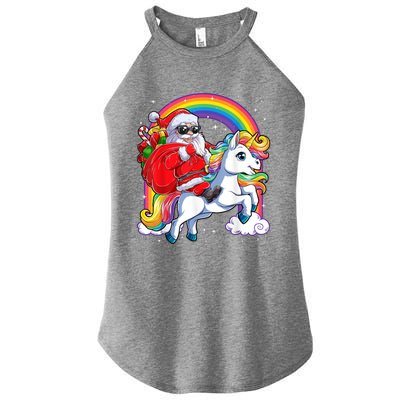 Retro Santa Riding Unicorn Christmas Rainbow Gift Women's Perfect Tri Rocker Tank