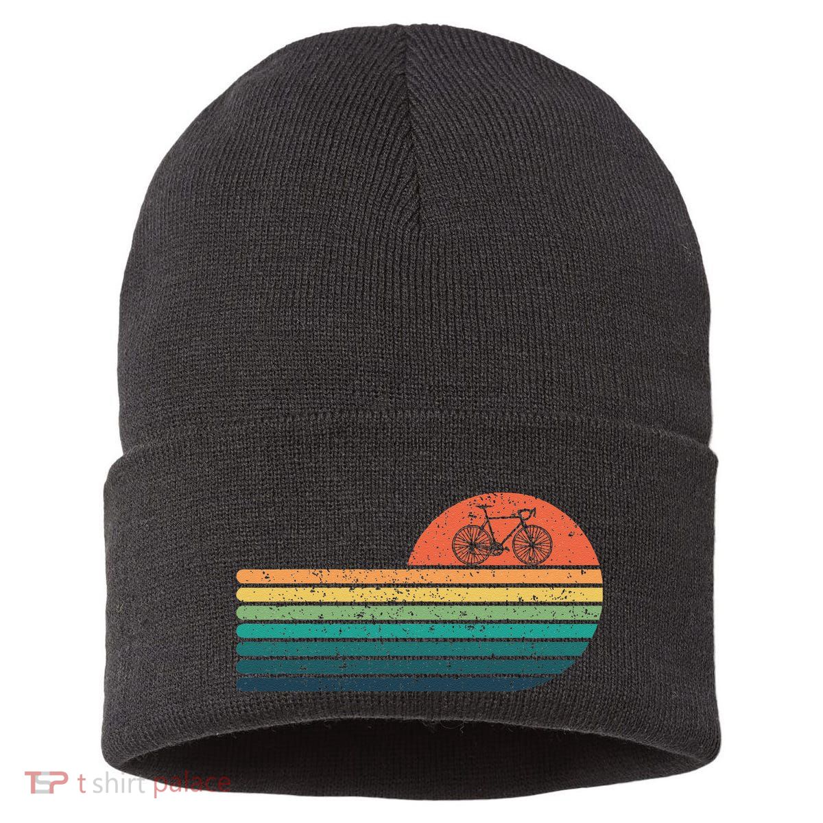 Retro Sunset Road Bike Bicycle Vintage Cycling Sustainable Knit Beanie
