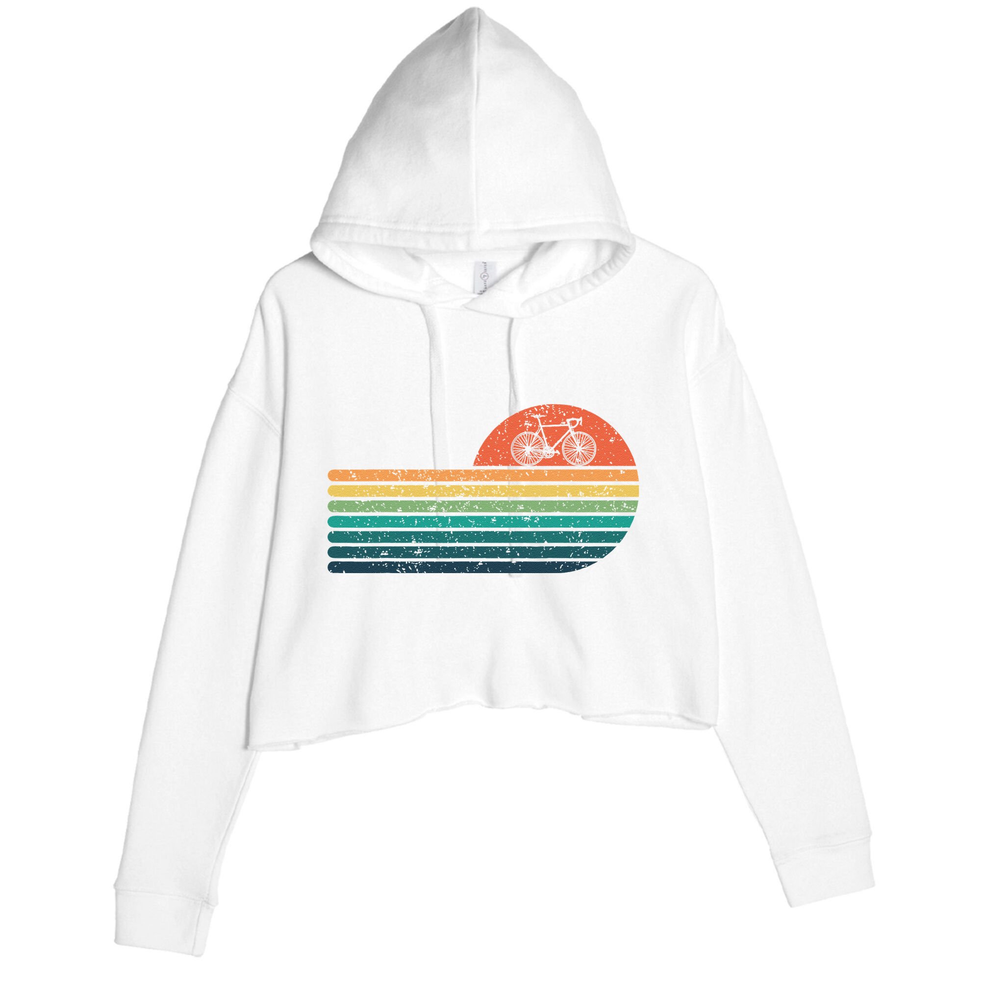Retro Sunset Road Bike Bicycle Vintage Cycling Crop Fleece Hoodie