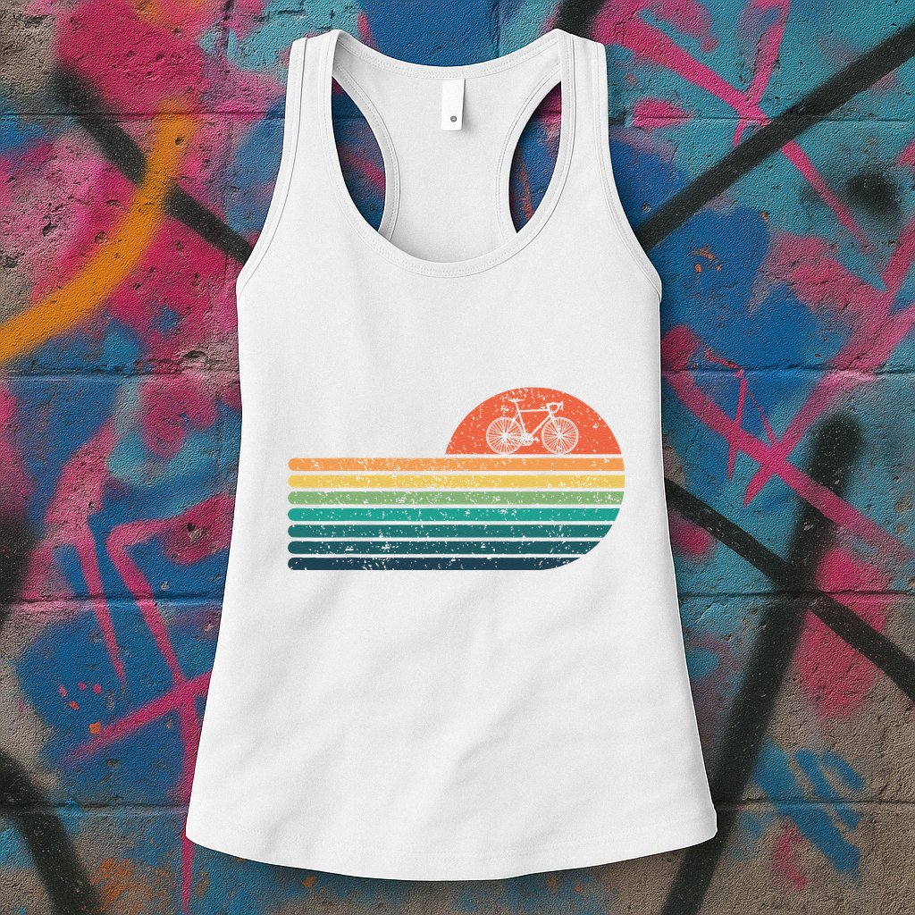 Retro Sunset Road Bike Bicycle Vintage Cycling Womens Tank Top