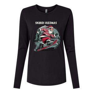 Retro Skibid.I Rizzmas Funny Santa Clause Skating Board Womens Cotton Relaxed Long Sleeve T-Shirt