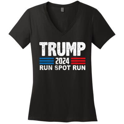 Run Spot Run Trump 2024 Women's V-Neck T-Shirt